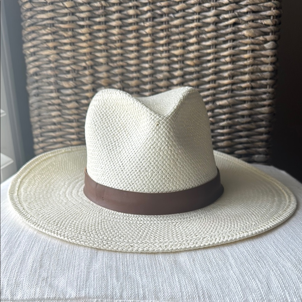 Janessa Leone Cream Straw Hat with Brown Band